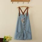 Cat Embroidered Dungaree Shorts As Shown In Figure - One Size