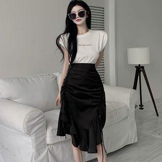 Irregular Drawstring Midi Pencil Skirt / T-shirt