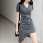 Short-sleeve Ruched Sheath Mini Dress