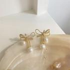Rhinestone Faux Pearl Alloy Bow Earring 1 Pair - As Shown In Figure - One Size