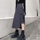 Buckle-strap Asymmetrical Midi Skirt