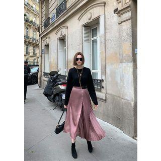 Asymmetric Accordion-pleat Long Skirt