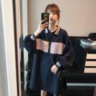 Lantern-sleeve Color Block Polo Dress