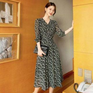 Pattern Wrap-front Midi Dress