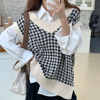 Houndstooth Sweater Vest Houndstooth - Black & White - One Size