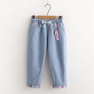 Distressed Capri Straight Leg Jeans