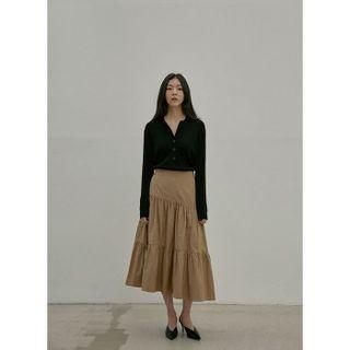 Asymmetric Shirred Tiered Skirt