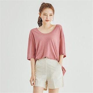 Lettering-back Loose-fit Linen Blend T-shirt
