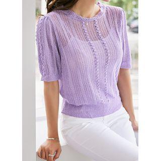 Scallop-neck Sheer Knit Top