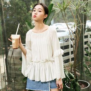 Long-sleeve Gathered-waist Top