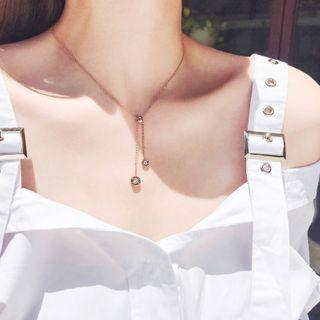 Letter Engraved Rhinestone Pendant Necklace