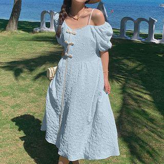Cold-shoulder Midi Smock Dress