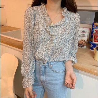Long-sleeve Floral Printed Shirt As Shown In Figure - One Size