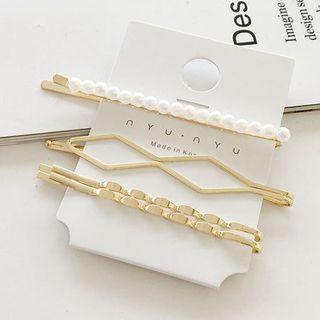 Faux-pearl Hair Pin Set (4 Pcs) Gold - One Size