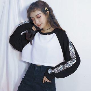 Long Sleeve Color-block Cropped Tee