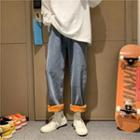 High-waist Straight Cut Fleece Jeans