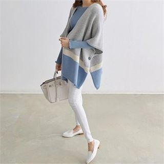 Color-block Open-front Poncho Cardigan