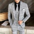 Plaid Blazer / Vest / Straight Leg Dress Pants / Set