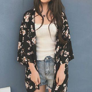 Floral Print 3/4-sleeve Light Jacket