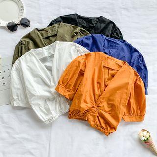 V-neck Puff-sleeve Crop Top