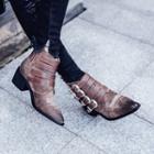 Buckled Genuine Leather Ankle Boots