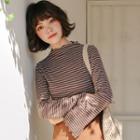 Ruffle Trim Pinstriped Long-sleeve T-shirt