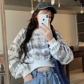 Tie-dyed Letter Embroidered Cropped Sweatshirt