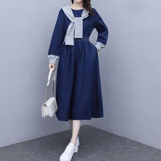 Long-sleeve Sailor Collar Denim Dress