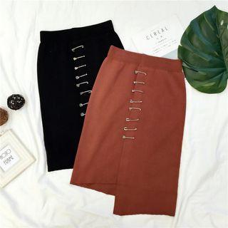 Safety Pin Asymmetrical Knit Skirt