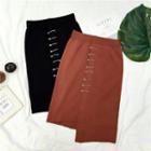 Safety Pin Asymmetrical Knit Skirt