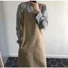 Midi Pinafore Dress Khaki - One Size