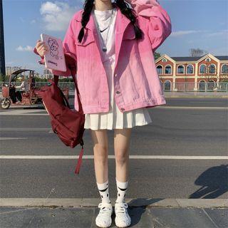 Washed Denim Embroider Letter Oversize Jacket