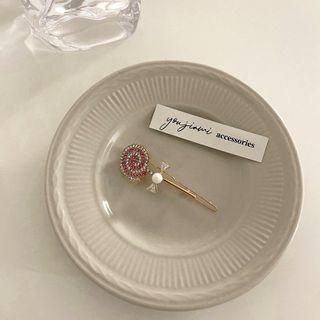 Lollipop Rhinestone Hair Clip Pink - One Size