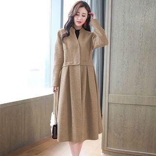 Long Herringbone Buttoned Coat