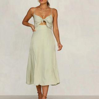 Spaghetti Strap Cut-out Midi A-line Dress