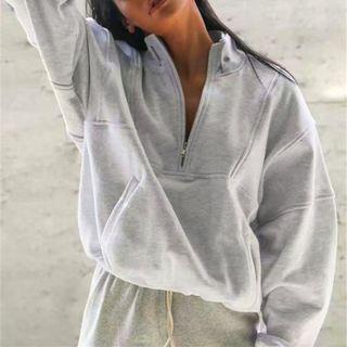 Long Sleeve Zip-detail Loose-fit Sweatshirt