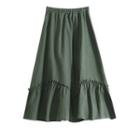 Plain Ruffle Trim A-line Midi Skirt