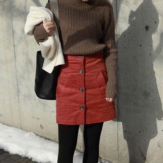 Corduroy Button-front A-line Skirt