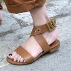 Genuine Leather Open Toe Buckled Sandals