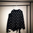 Round-neck Dots Lace Mock Two Piece Long-sleeve Knitted Top