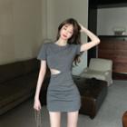 Short-sleeve Cut Out Sheath Dress Dark Gray - One Size