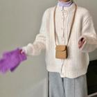 Long-sleeve Ribbed Knit Cardigan White - One Size