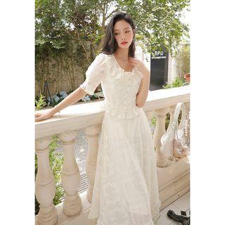 Puff-sleeve Ruffled Blouse / Midi A-line Skirt / Cap-sleeve Midi A-line Dress