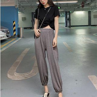 Set: Short-sleeve Cropped Top + Harem Pants