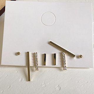 Set: Rhinestone / Alloy Earring (assorted Designs) Set - Silver Earrings - As Shown In Figure - One Size
