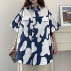 3/4-sleeve Cow Print Shirt