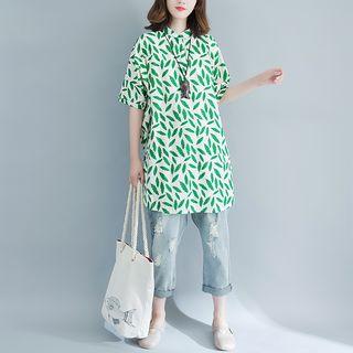 Short-sleeve Print Long Shirt