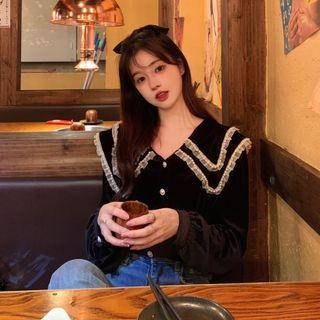 Layered Collar Velvet Blouse