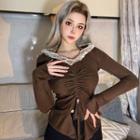 Long-sleeve Fluffy Trim Cropped T-shirt