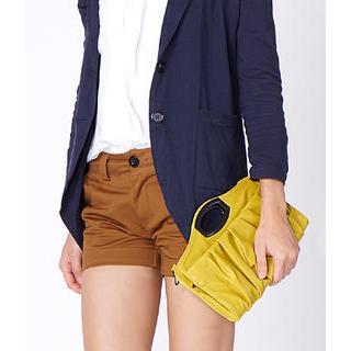 Faux Leather Convertible Pleated Clutch Yellow -one Size